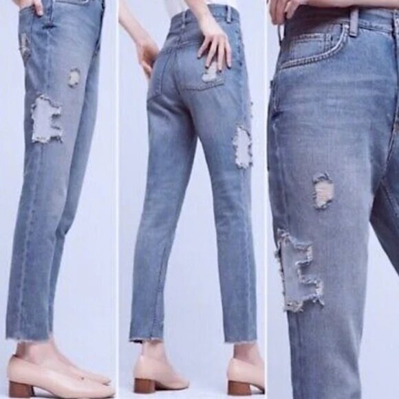 Pilcro and the Letterpress Tilde Blue Distressed Cotton Denim Pants - Size 27 - Picture 1 of 12